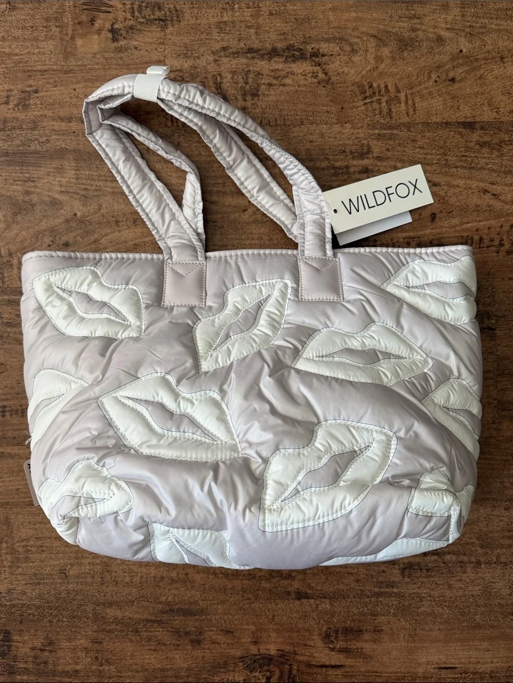 WILDFOX blush pink quilted tote with white lip appliqués New in bag